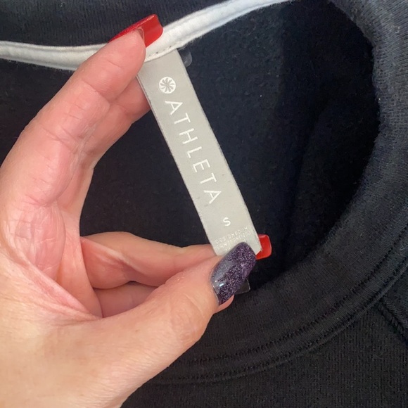 Athleta Soft Black and White Striped Fleece Lined Comfy Sweatshirt - Picture 5 of 6